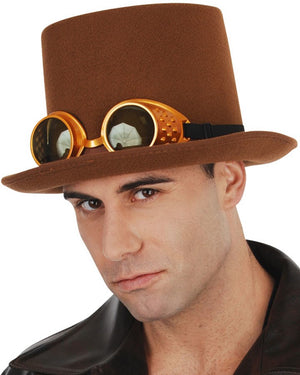 Brown Top Hat with Steampunk Glasses