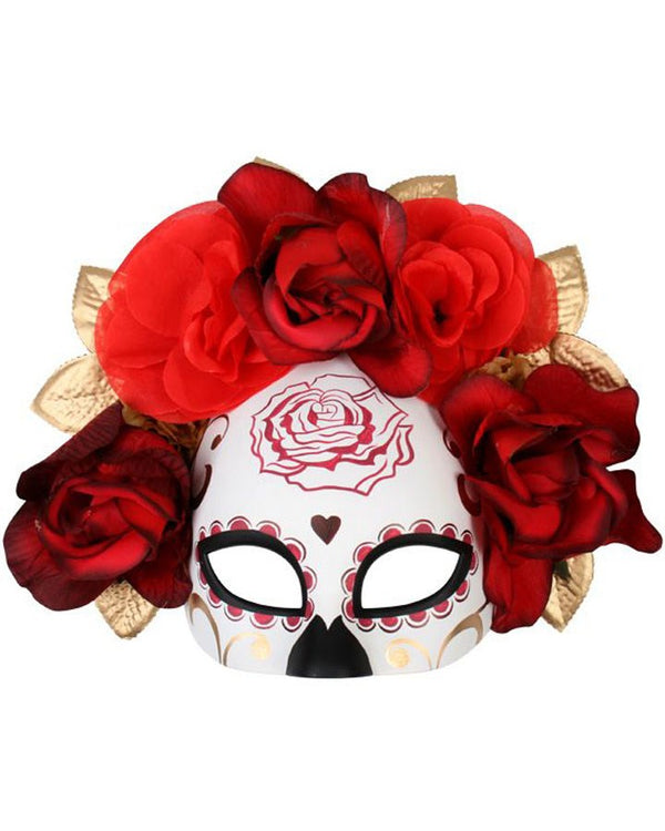 Day of the Dead Red and Gold Flowers Eye Mask