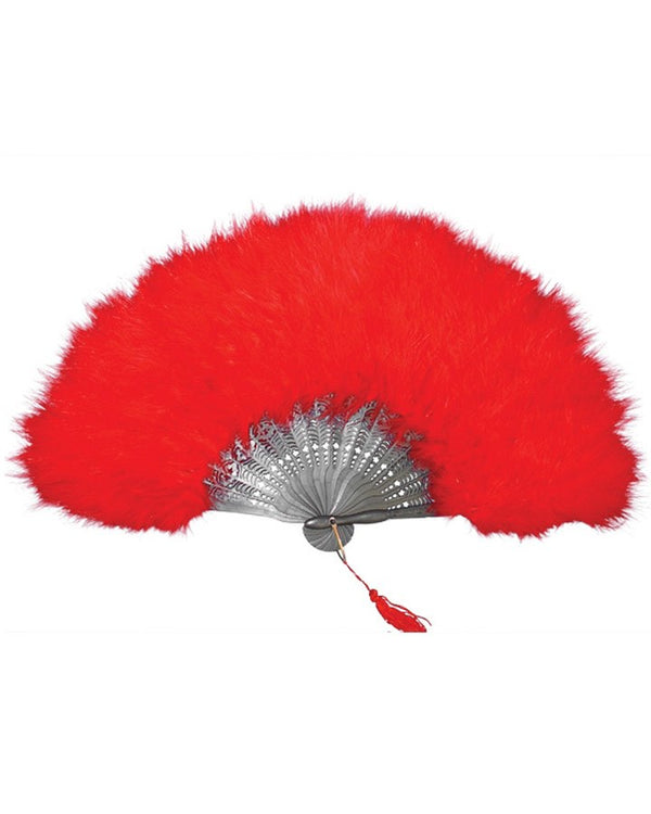 Red Feather Fan with Black Staves