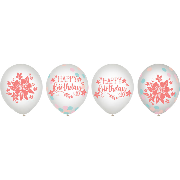 Free Spirit Happy Birthday 30cm Latex Balloons & Confetti Pack of 6