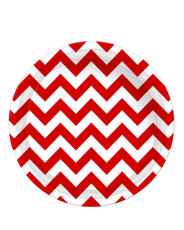 Apple Red Chevron 23cm Paper Plates Pack of 8