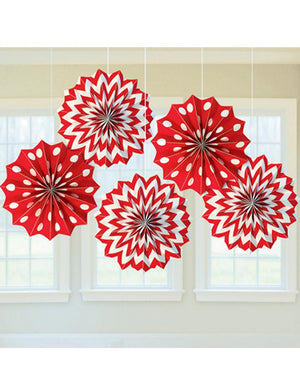 Apple Red Hanging Printed Fan Decorations Pack of 5