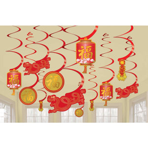 Chinese New Year Swirl Decorations Pack of 12