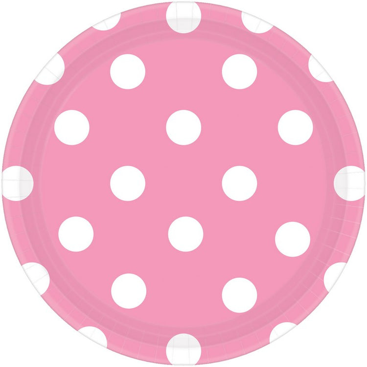 Dots 23cm Round Plates New Pink Pack of 8