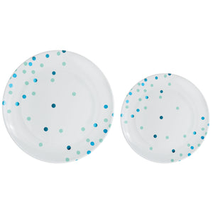 Premium Plastic Plates Hot Stamped with Caribbean Blue Dots Pack of 20