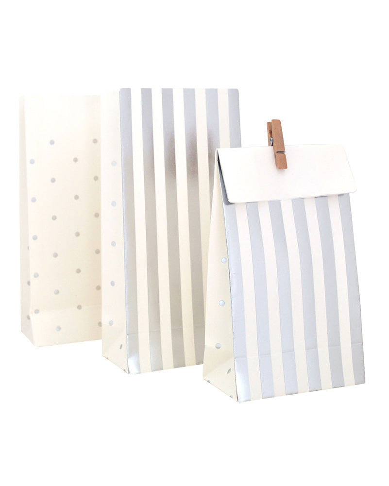 Christmas Silver Stripes and Dots Paper Lolly Bags Pack of 10