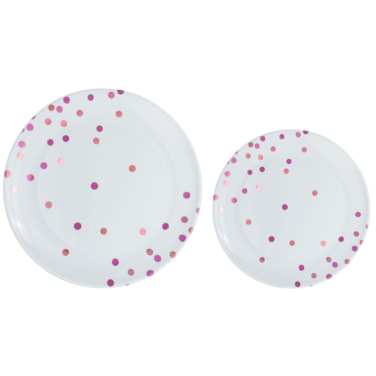 Premium Plastic Plates Hot Stamped with New Pink Dots Pack of 20