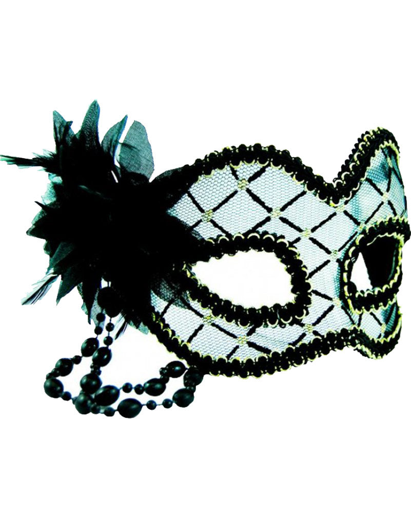 Black and Clear Check Flower Masquerade Eye Mask