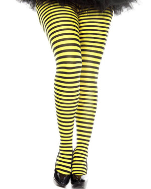 Black and Neon Yellow Striped Plus Size Tights