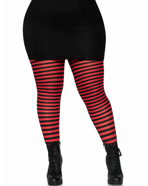 Black and Red Striped Plus Size Tights
