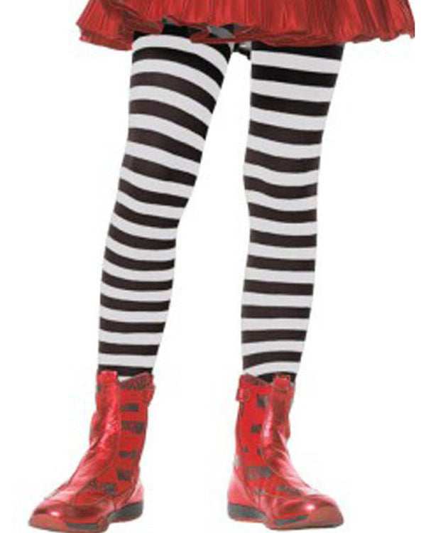 Black and White Thick Striped Girls Tights