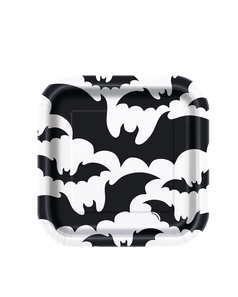 Black Bats 22cm Square Paper Plates Pack of 8