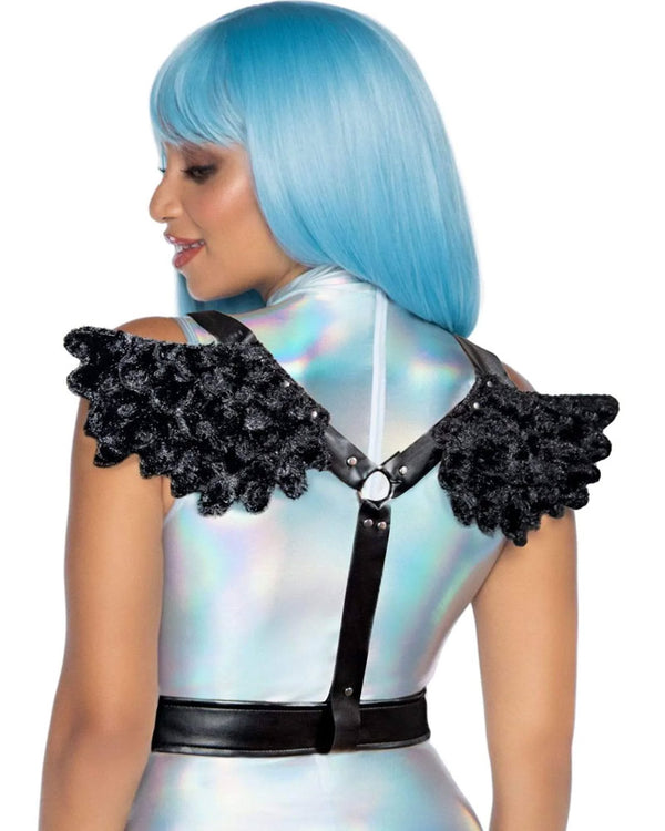 Black Furry Angel Wing Body Harness
