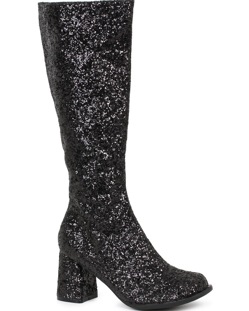 Black Glitter Go Go Womens Boots