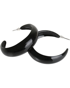 80s Black Plastic Hoop Earrings