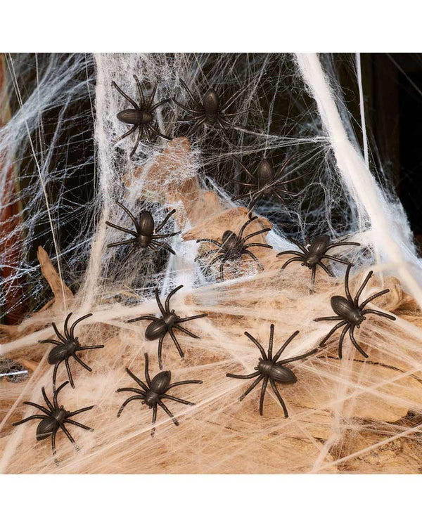 Black Plastic Spiders Pack of 12