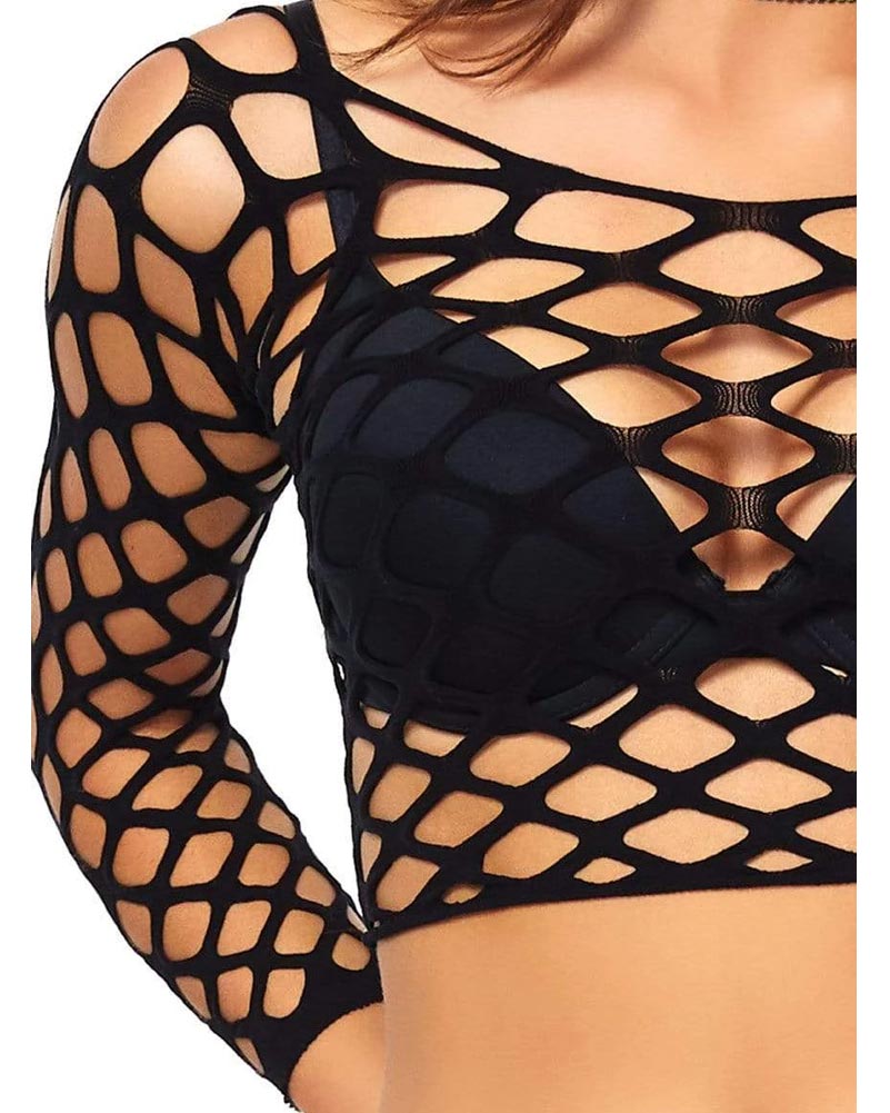 80s Black Pothole Net Crop Top