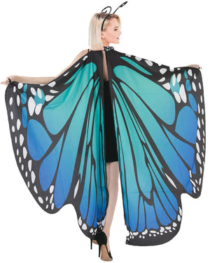 Blue Butterfly Wing Cape and Antenna Headband Set