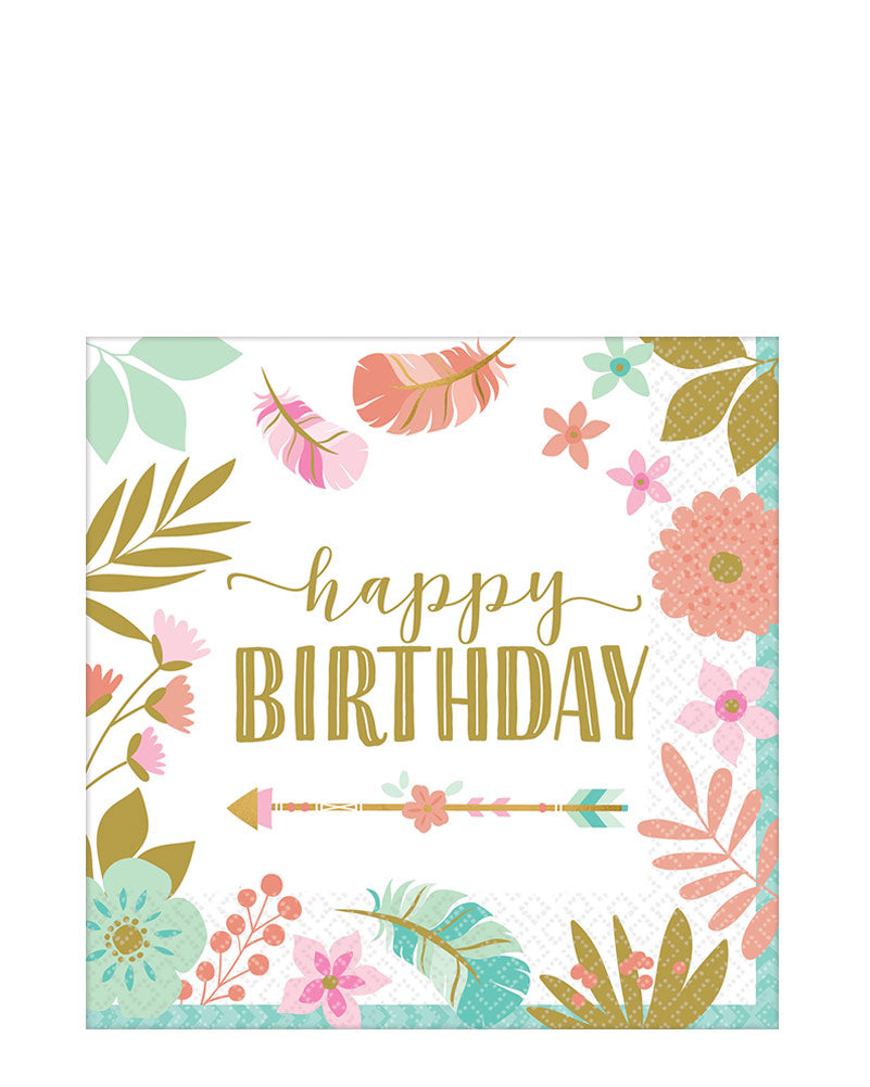 Boho Birthday Girl Happy Birthday Lunch Napkins Pack of 16