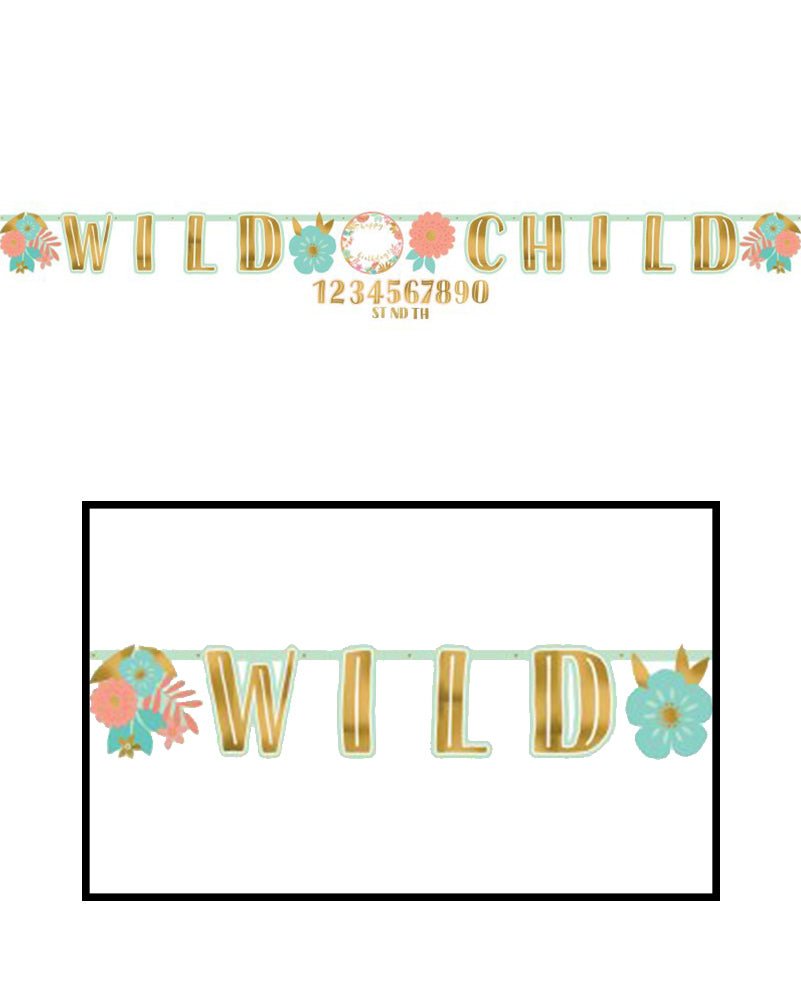 Boho Birthday Girl Wild Child Jumbo Add an Age Letter Banner