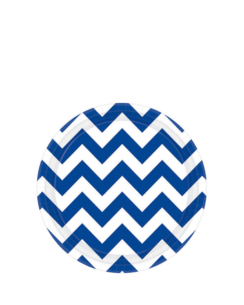 Bright Royal Blue Chevron 17cm Round Paper Plates Pack of 8