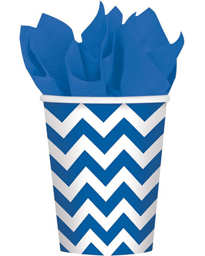 Bright Royal Blue Chevron 266ml Paper Cups Pack of 8