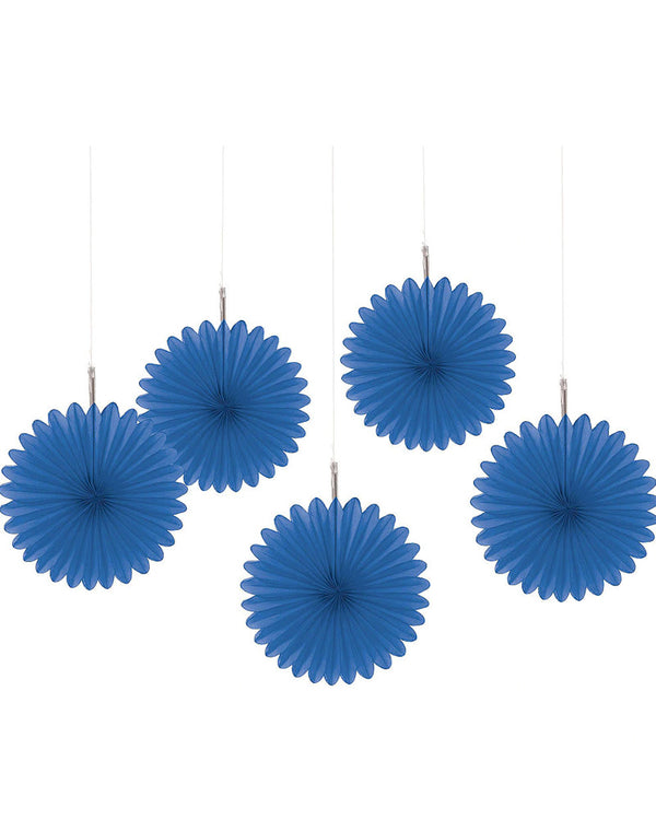 Bright Royal Blue Mini Hanging Fan Decorations Pack of 5