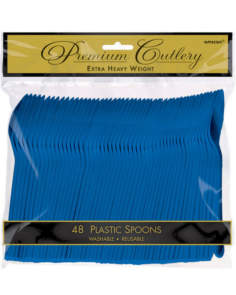 Bright Royal Blue Premium Heavy Weight Plastic Spoons Pack of 48