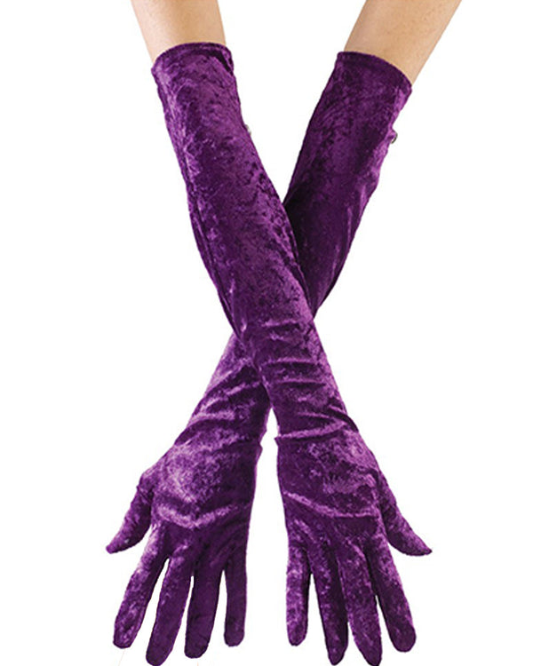 Burgundy Long Velvet Gloves