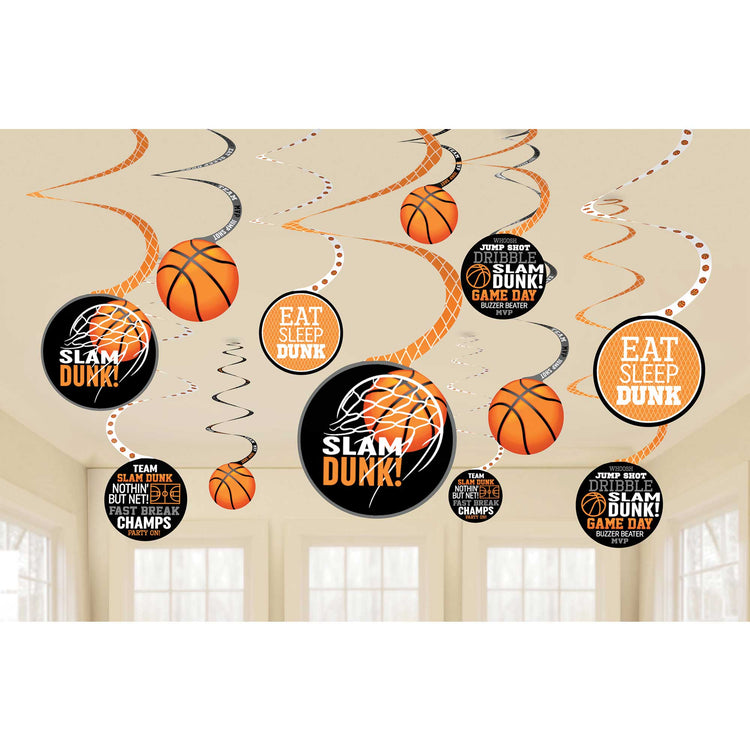 Nothin But Net Basketball Spiral Hanging Decorations Pack of 12