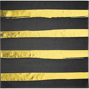 Touch of Black Velvet and Gold Foil Striped Lunch Napkins Pack of 16