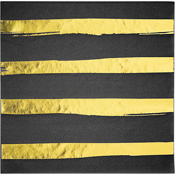 Touch of Black Velvet and Gold Foil Striped Lunch Napkins Pack of 16