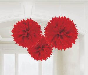 Fluffy Hanging Decorations Red Pack of 3
