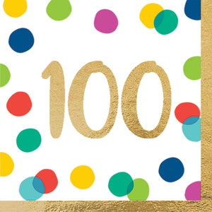 Happy Dots 100th Lunch Napkins Hot Stamped Pack of 16