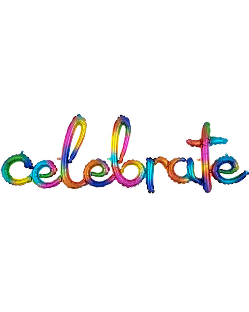 Celebrate Script Rainbow Phrase Foil Balloon 149cm