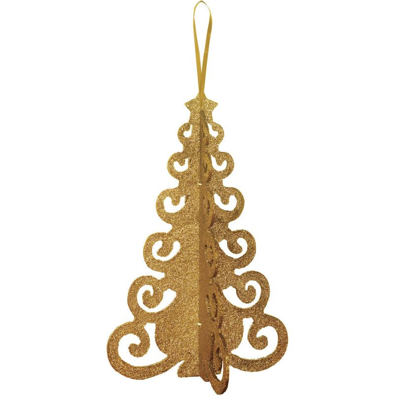 Christmas Tree Gold Glittered 3D Decoration 26cm