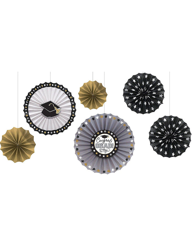 Congrats Grad Paper Fan Decorations Pack of 6