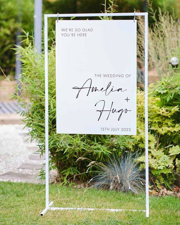 Contemporary Wedding White Metal Entrance Sign Stand