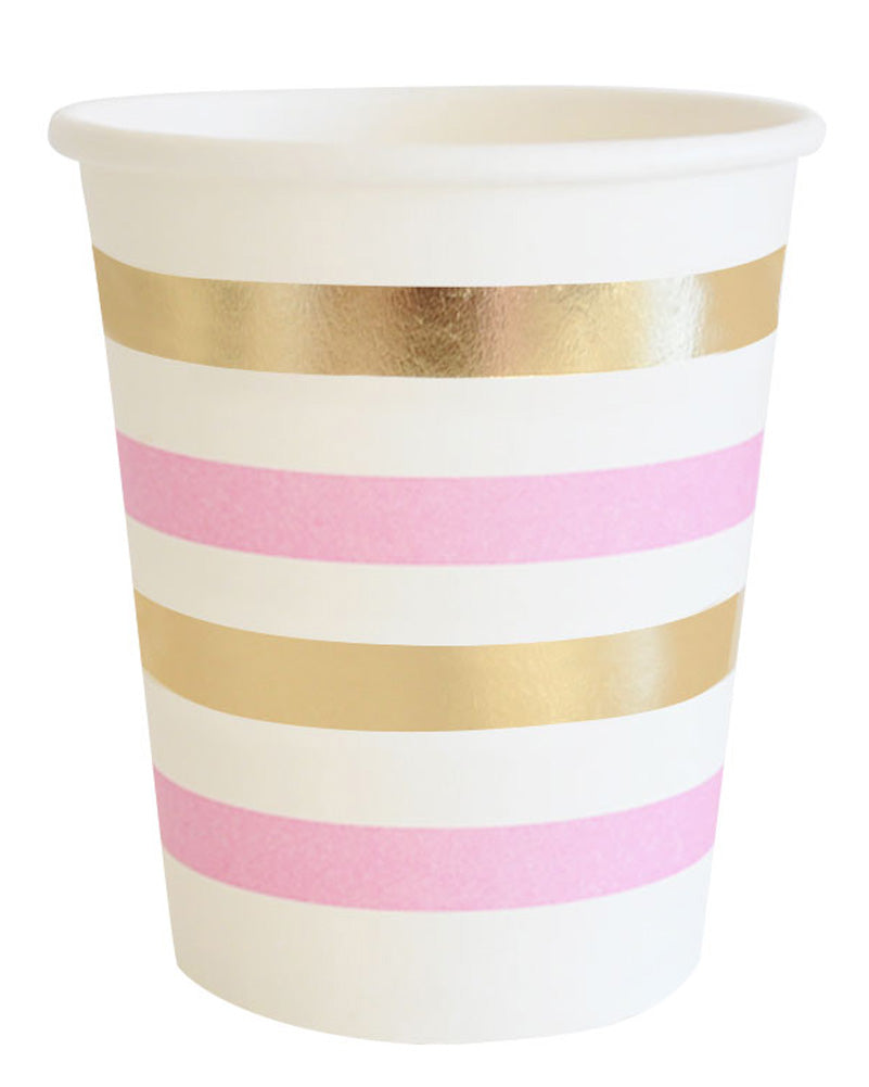 Gold and Pink Stripe 300ml Paper Cups Pack of 10