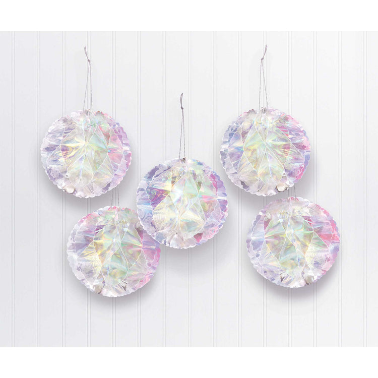 Luminous Birthday Iridescent Foil Honeycomb Balls Hanging Decorations Pack of 5