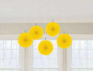 Yellow Mini Fan Decorations Pack of 5