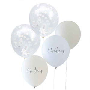 Christening Noir White, Nude & Confetti Christening Balloon Bundle