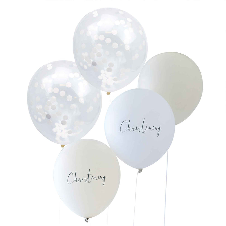 Christening Noir White, Nude & Confetti Christening Balloon Bundle