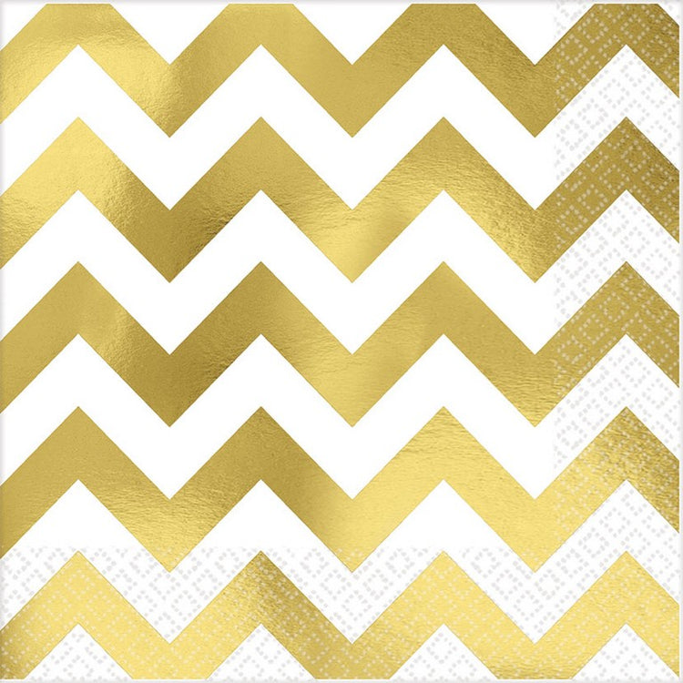 Premium Chevron Gold Hot-Stamped Lunch Napkins Pack of 16