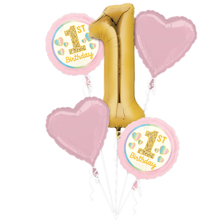 Bouquet Girl 1st Birthday Pink & Gold P75 Pack of 5
