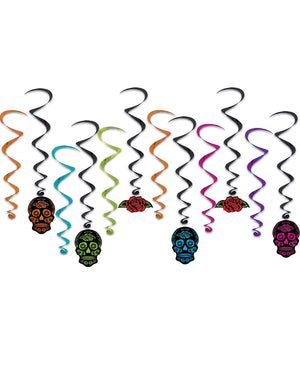 Day of the Dead Neon Hanging Swirl Decorations Pack of 12