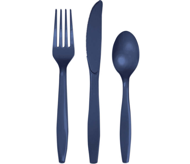 Navy Blue Cutlery Set Plastic Pack of 24