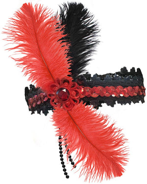 20s Deluxe Flapper Headpiece Red and Black