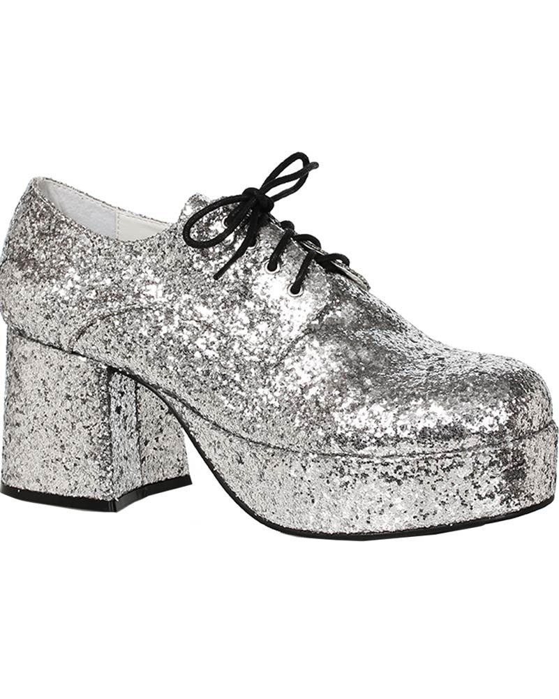 70s Disco Silver Glitter Platform Deluxe Mens Shoes