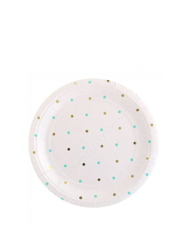 Mint Gold Dots 18cm Paper Plates Pack of 10